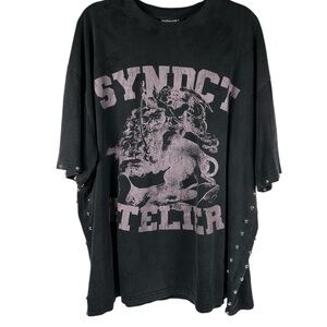Syndicate Syndct Atelier Black Studded Short Sleeve Graphic T-Shirt Size 2XL
